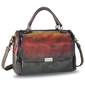5239 Leather Satchel Bag Vintage Handmade Top Handle Crossbody Handbag